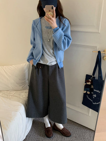 // 帥氣八分毛呢料加絨褲(連小腰包+腰帶)