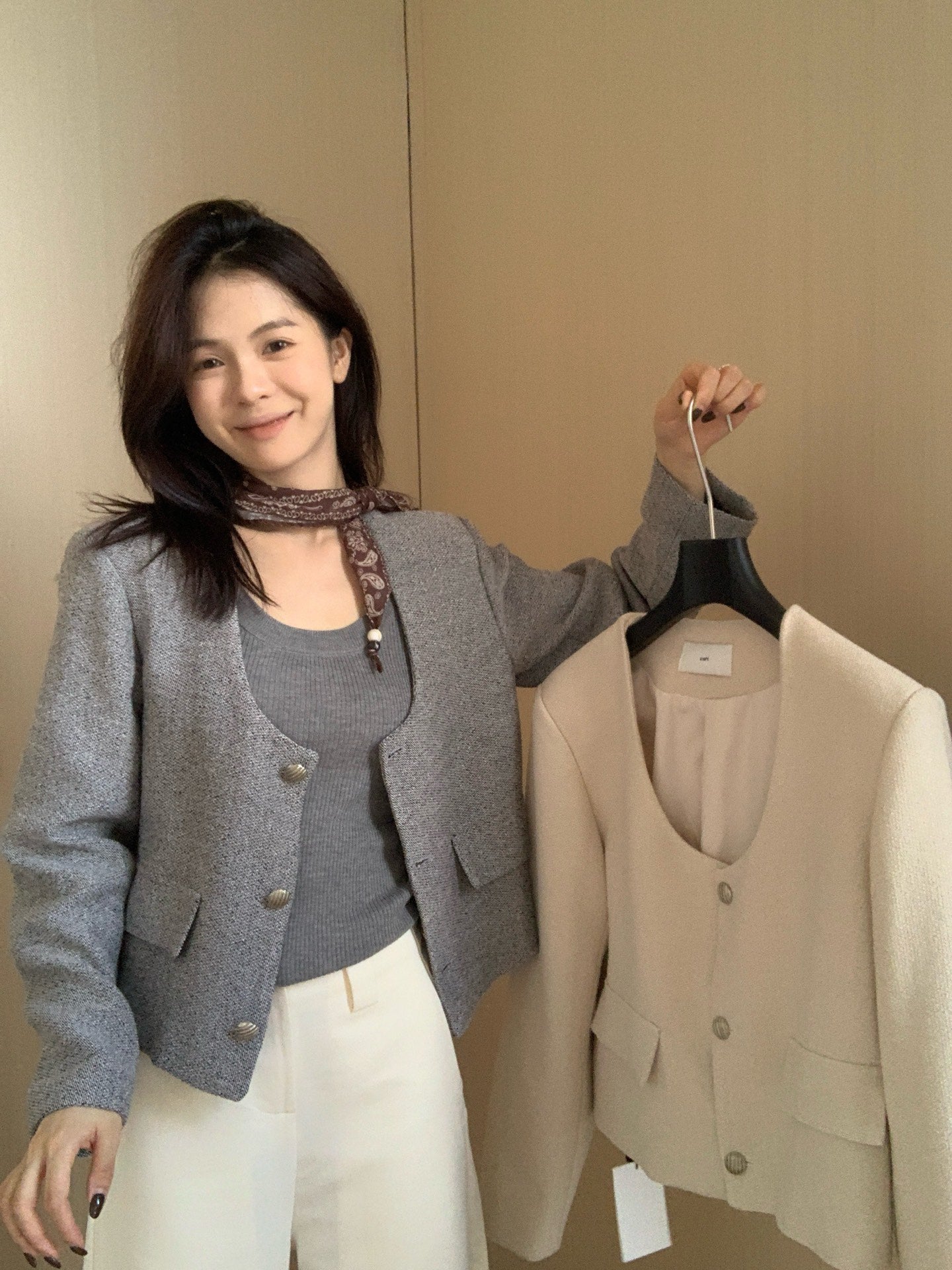 // 高質大U領顯瘦tweed JK