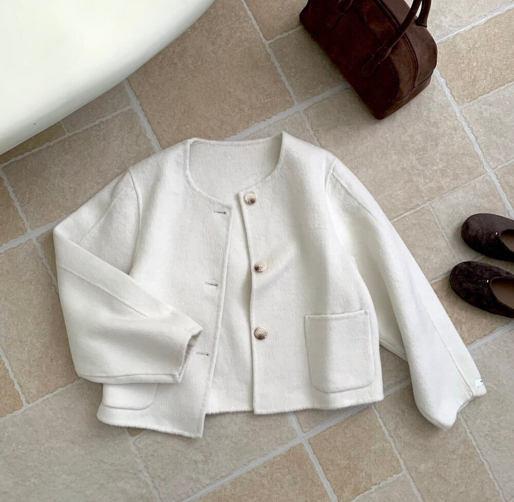 // 福利款！100%羊毛圓領簡約手工外套