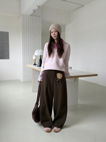 // 50%wool微寬鬆加絨彎刀褲