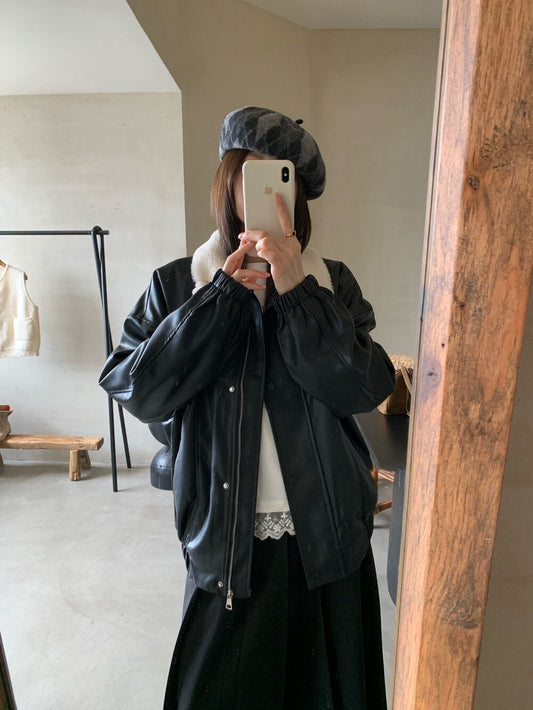 // 甜酷風毛毛領夾棉皮外套