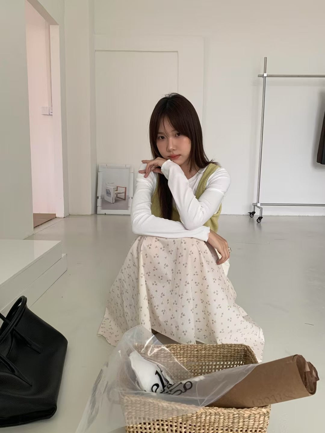 // 小碎花層層中裙