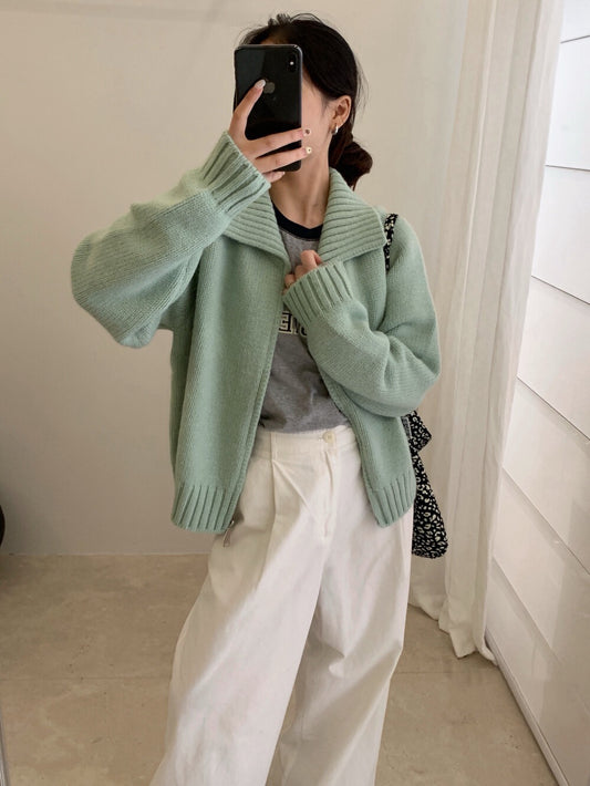 // 直坑紋大翻領上下拉鍊落肩CD