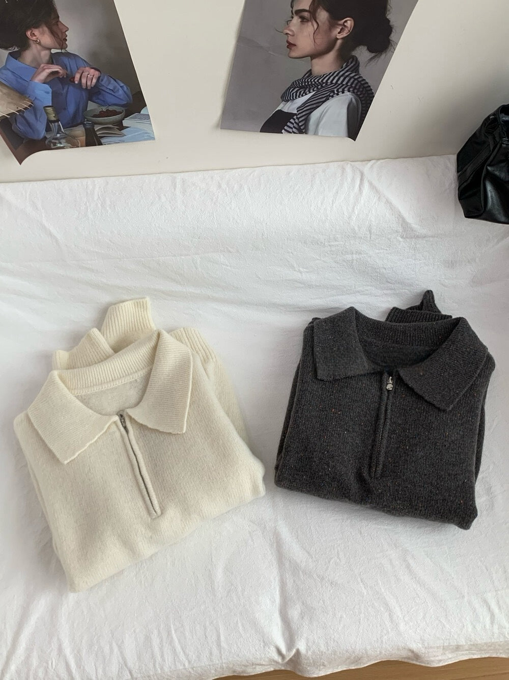 // 100%wool半拉鍊翻領毛衣