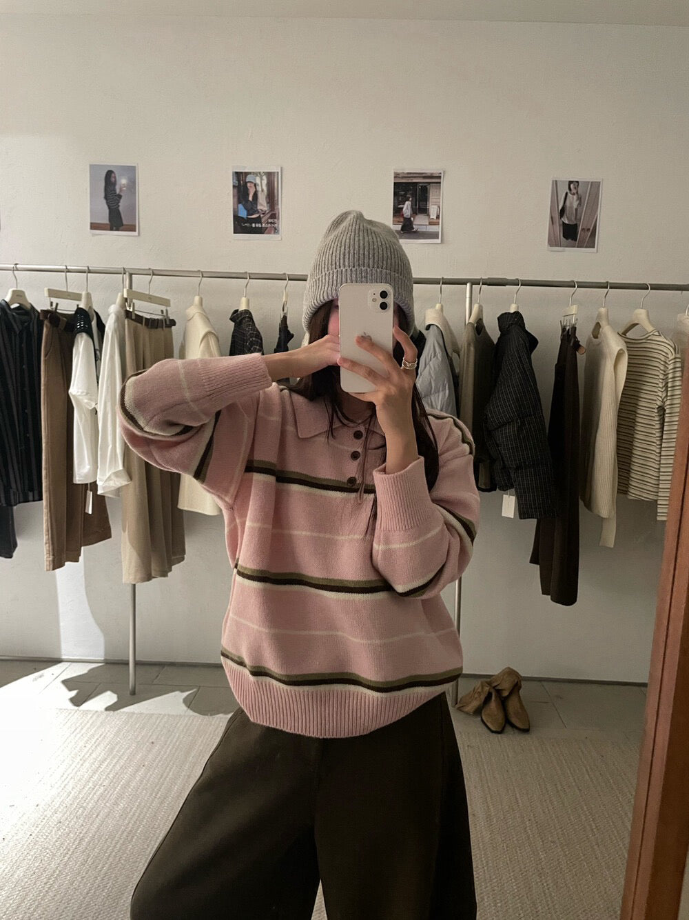 // 鈕扣polo翻領拼間針織NT