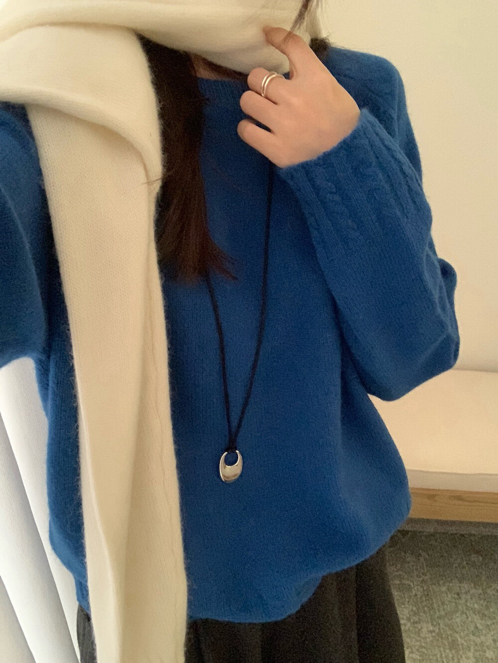 // 10%兔絨麻花衣擺+袖口套頭毛衣