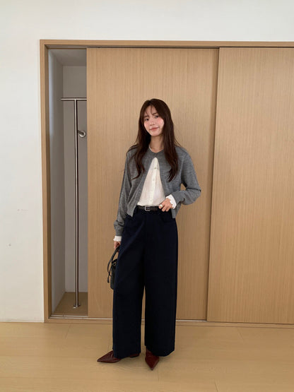 // 褲型超好簡約花邊直腳九分褲