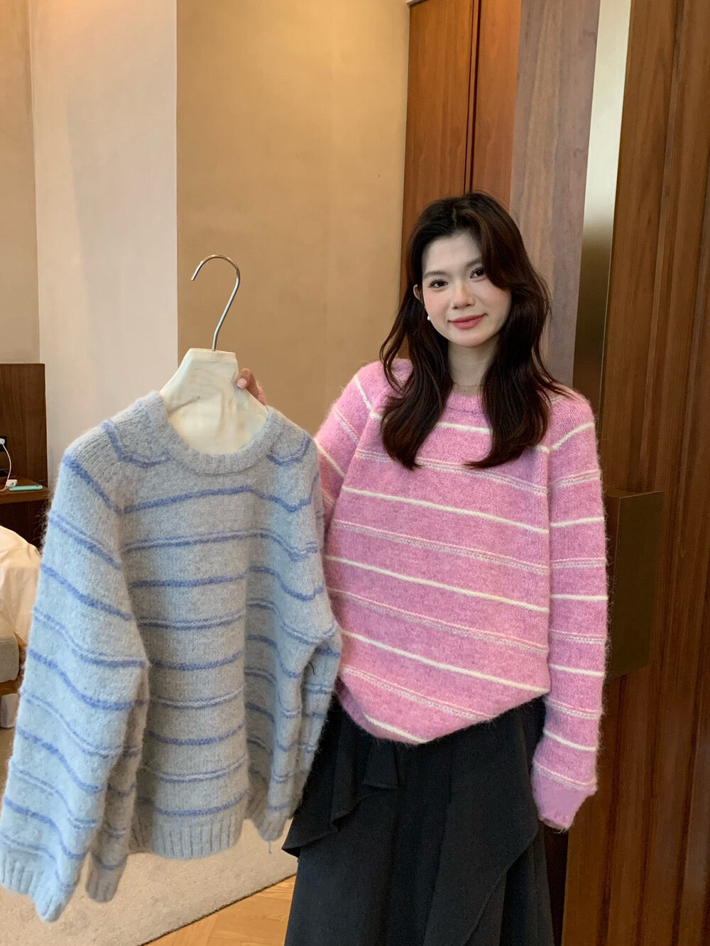 // 超soft簡約間條圓領毛衣