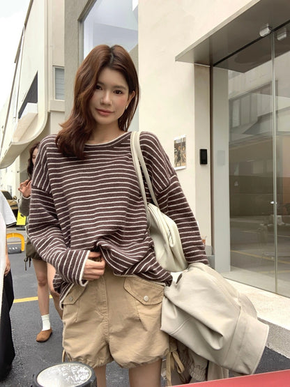 B218 / 寬鬆休閒look間條長款上衣