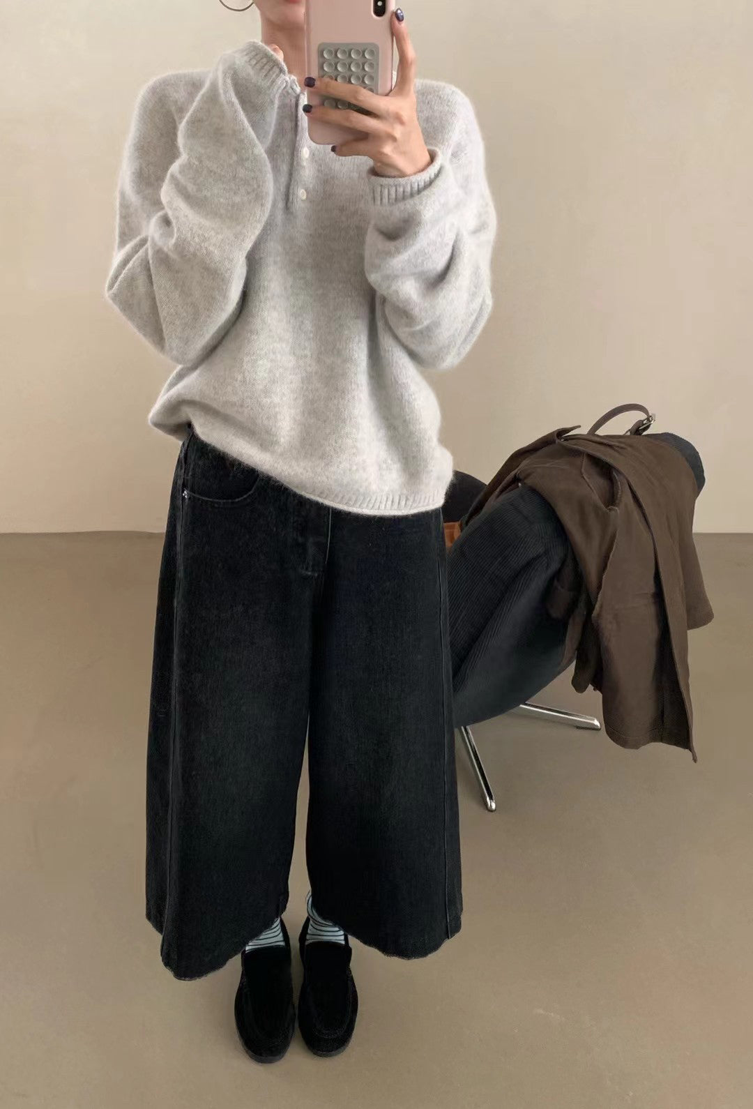 // 三粒鈕卷邊raccoon+wool NT