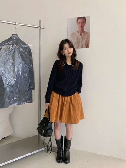 // 10%兔絨撞色花邊領拼麻花紋NT