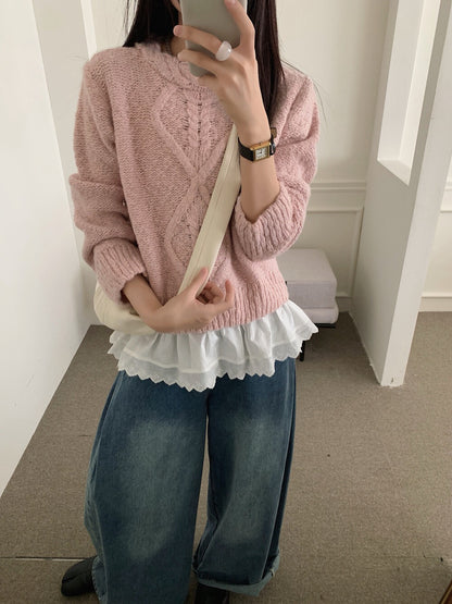 // 麻花邊領口菱格patterns毛衣