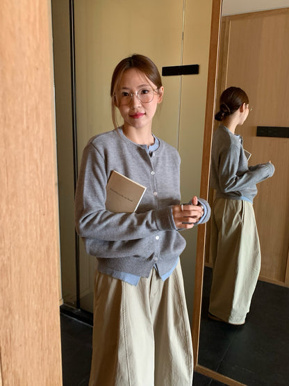 // 撞色疊穿假兩件針織外套