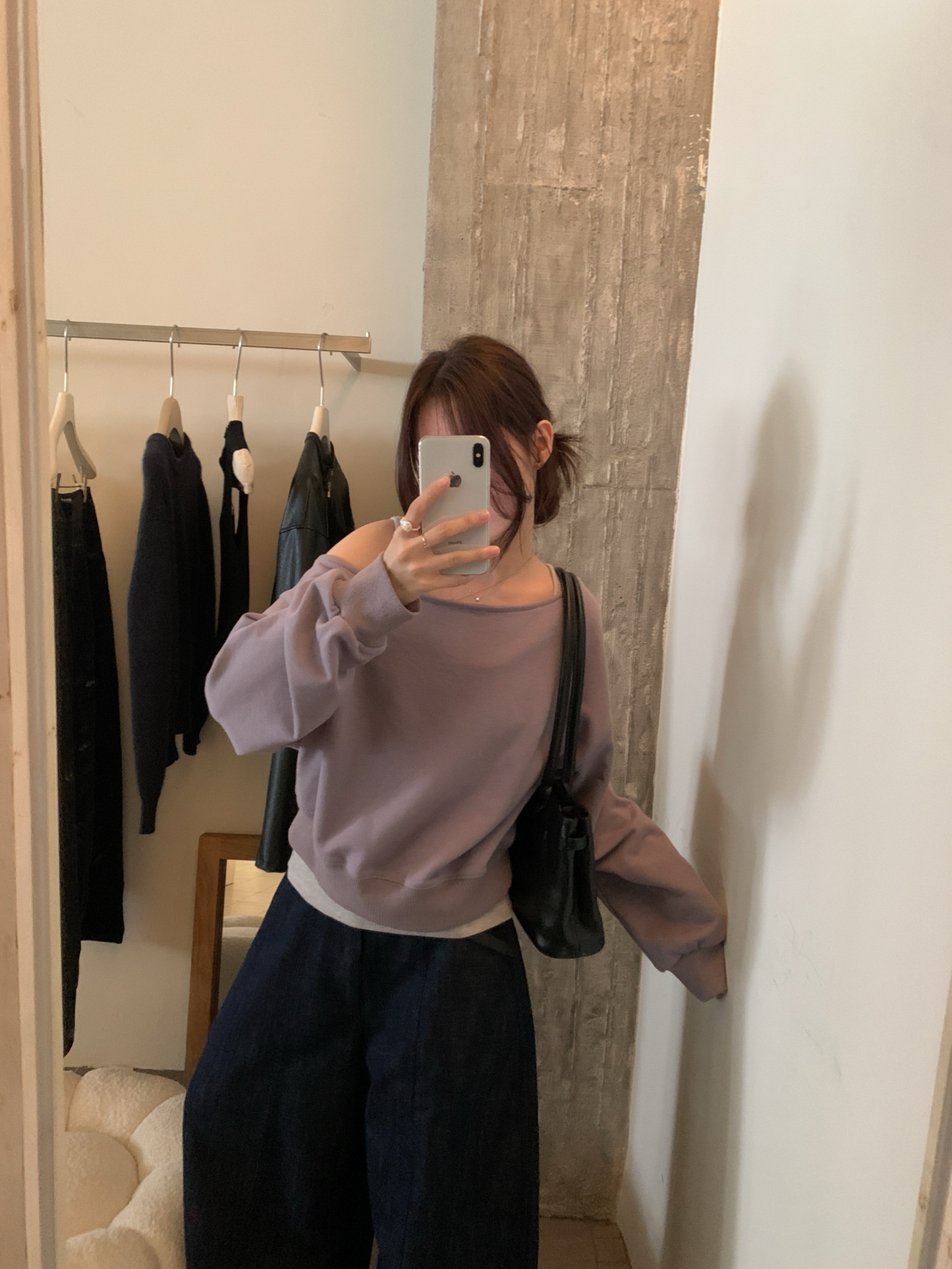 // 休閒感斜肩衛衣+背心兩件套