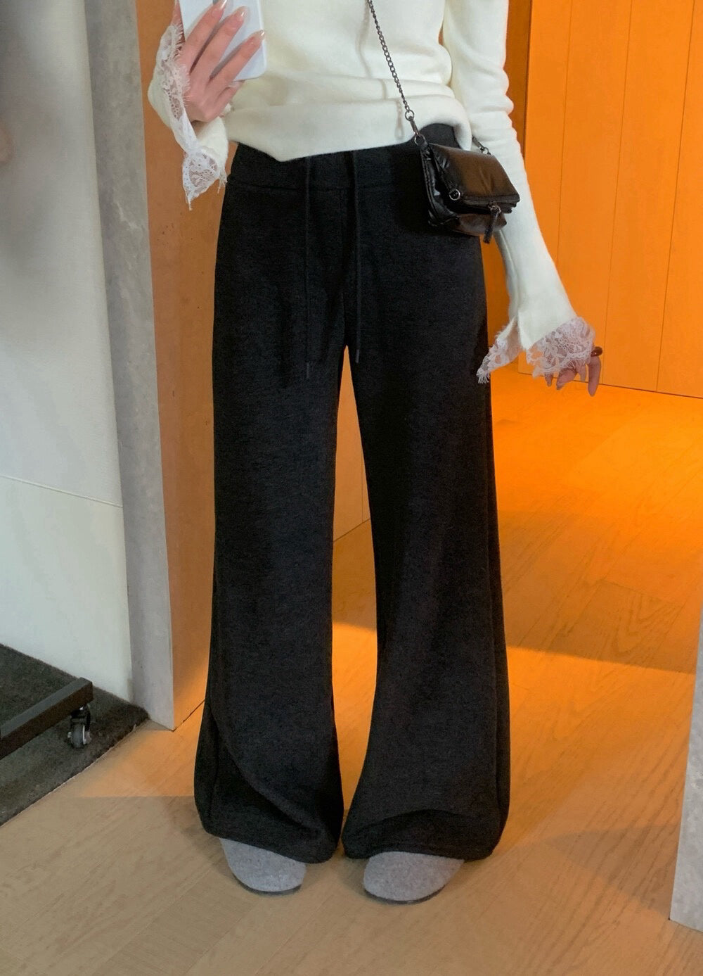 // 懶人神褲～超舒服羊絨微喇叭褲