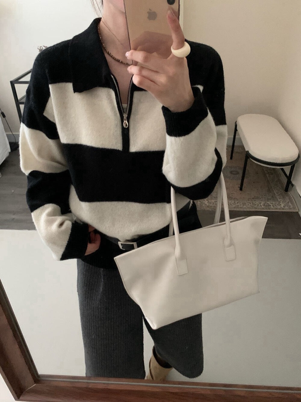 // 100%wool半拉鍊翻領毛衣