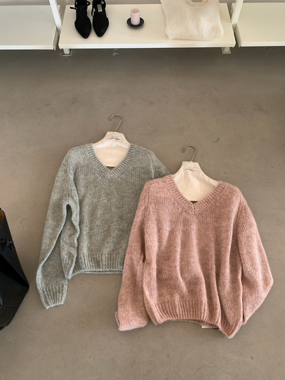 // 慵懶感滿滿V領針織毛衣