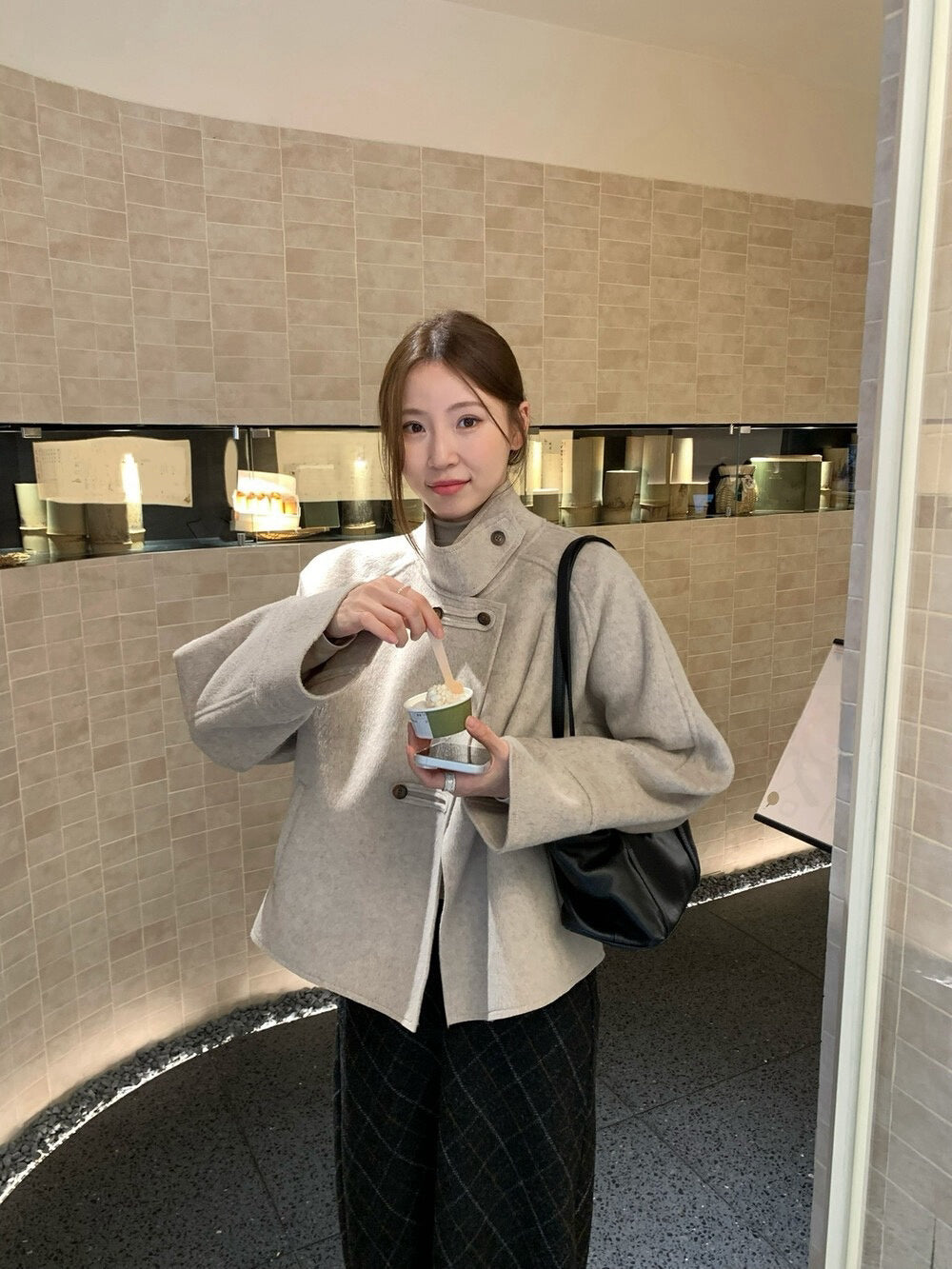 // 雙面毛呢可立領中短外套