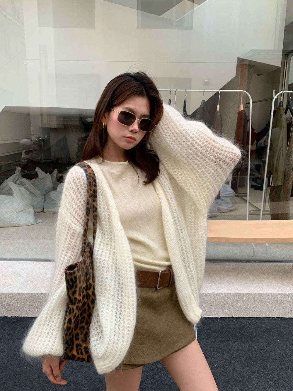 C34 / 慵懶寬鬆疏針中長針織外套(30%羊毛)