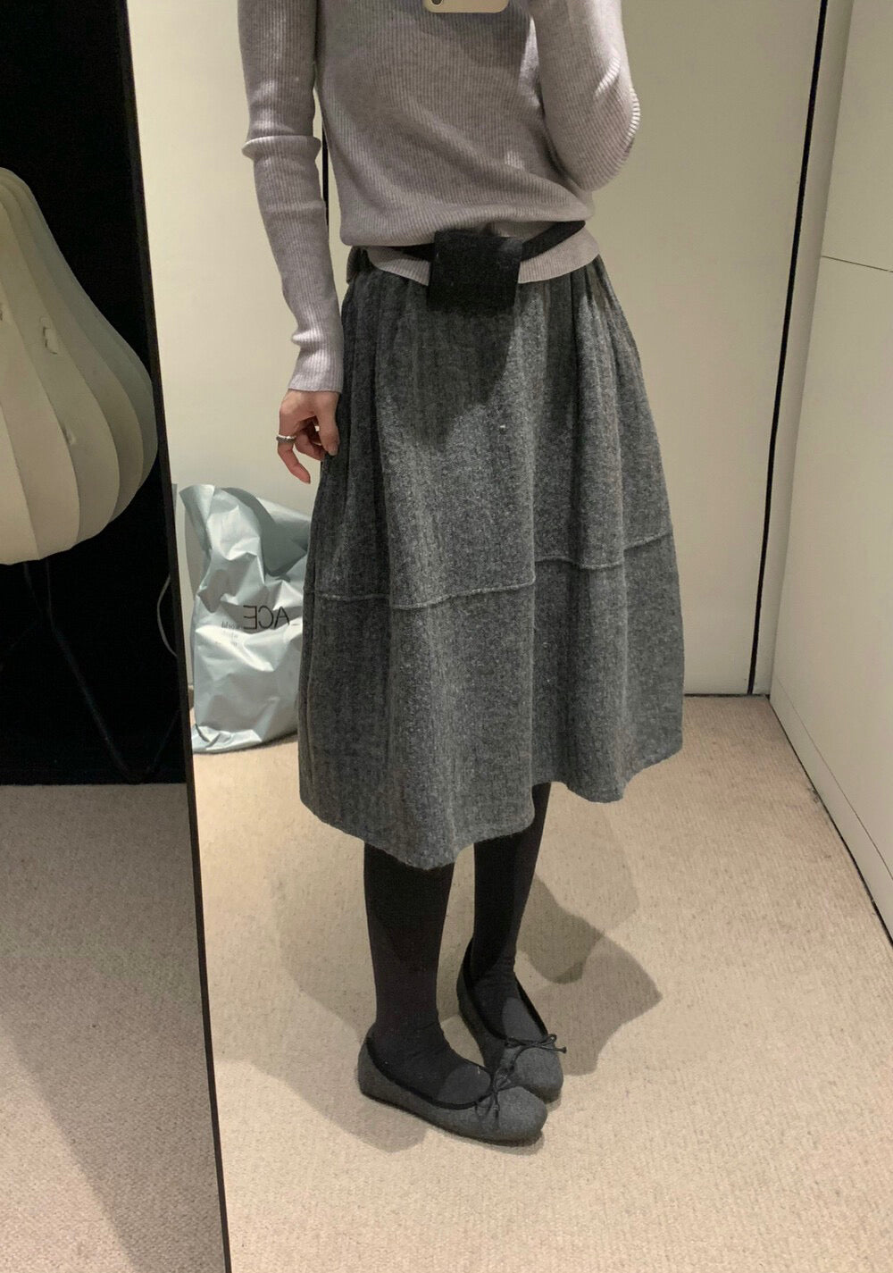 // 極遮肉暗竪紋五分毛呢裙