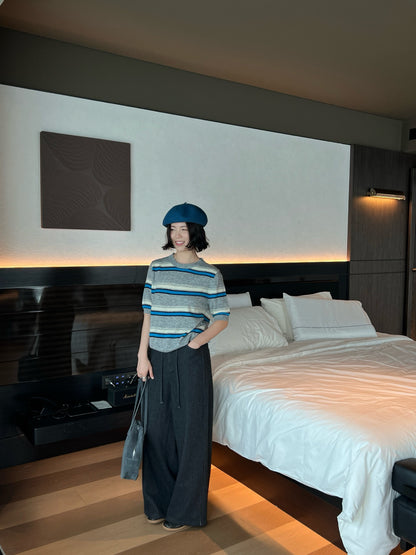 // 超直褲型抽繩綁帶腰軟牛仔褲