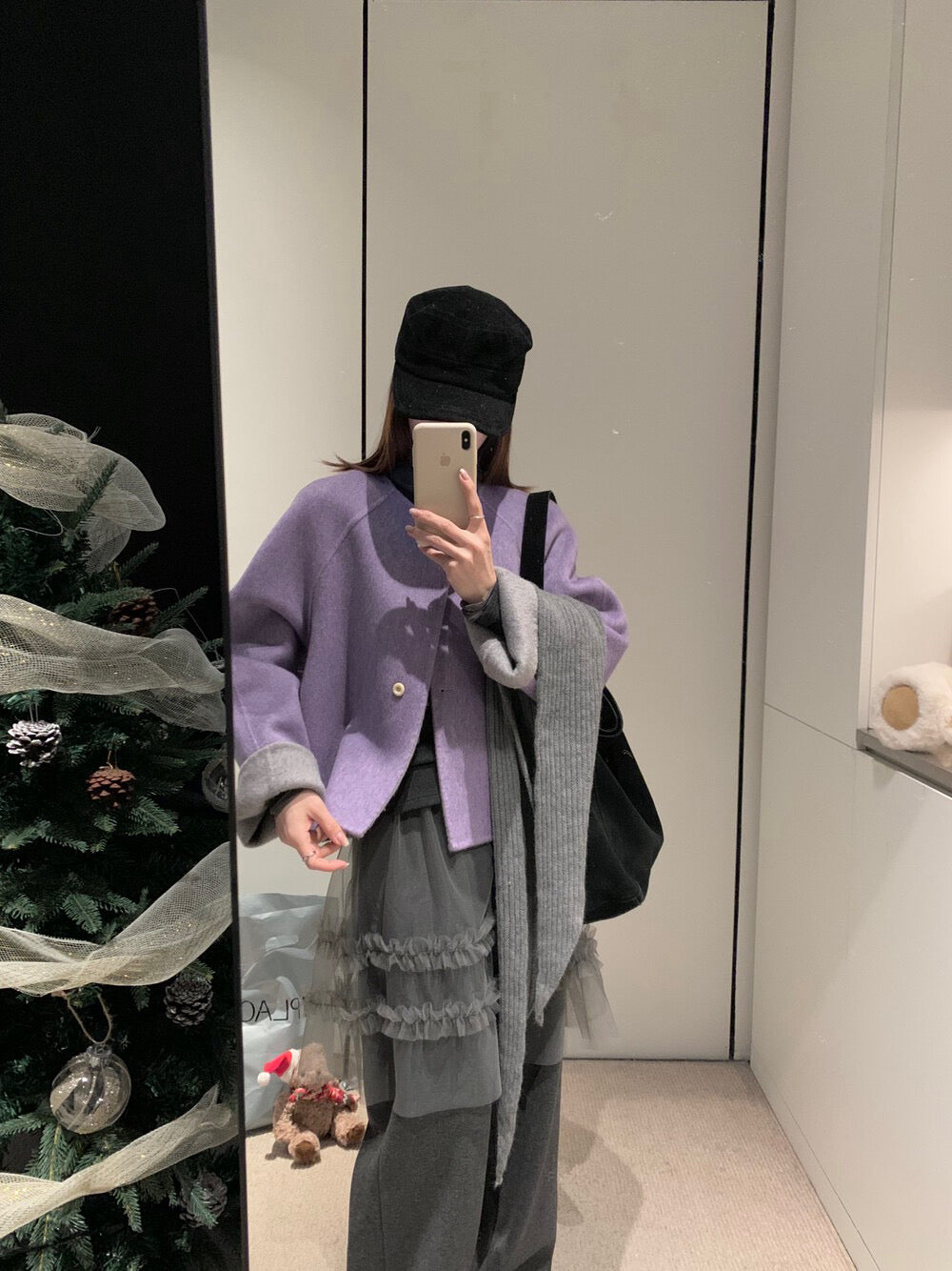 // 100%羊毛馬卡龍色系圓領短款手工外套(連三角巾)