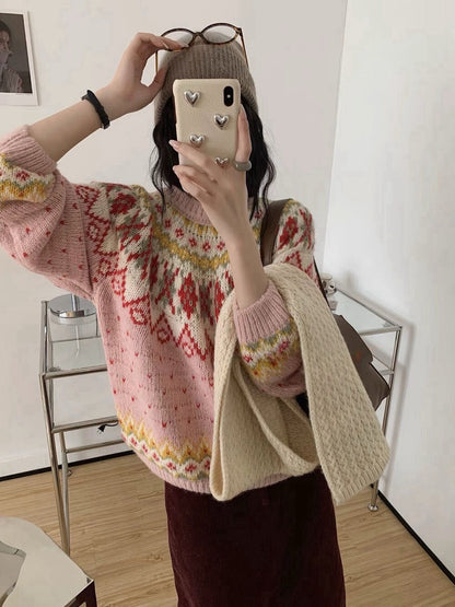 // 30%綿羊毛復古提花毛衣