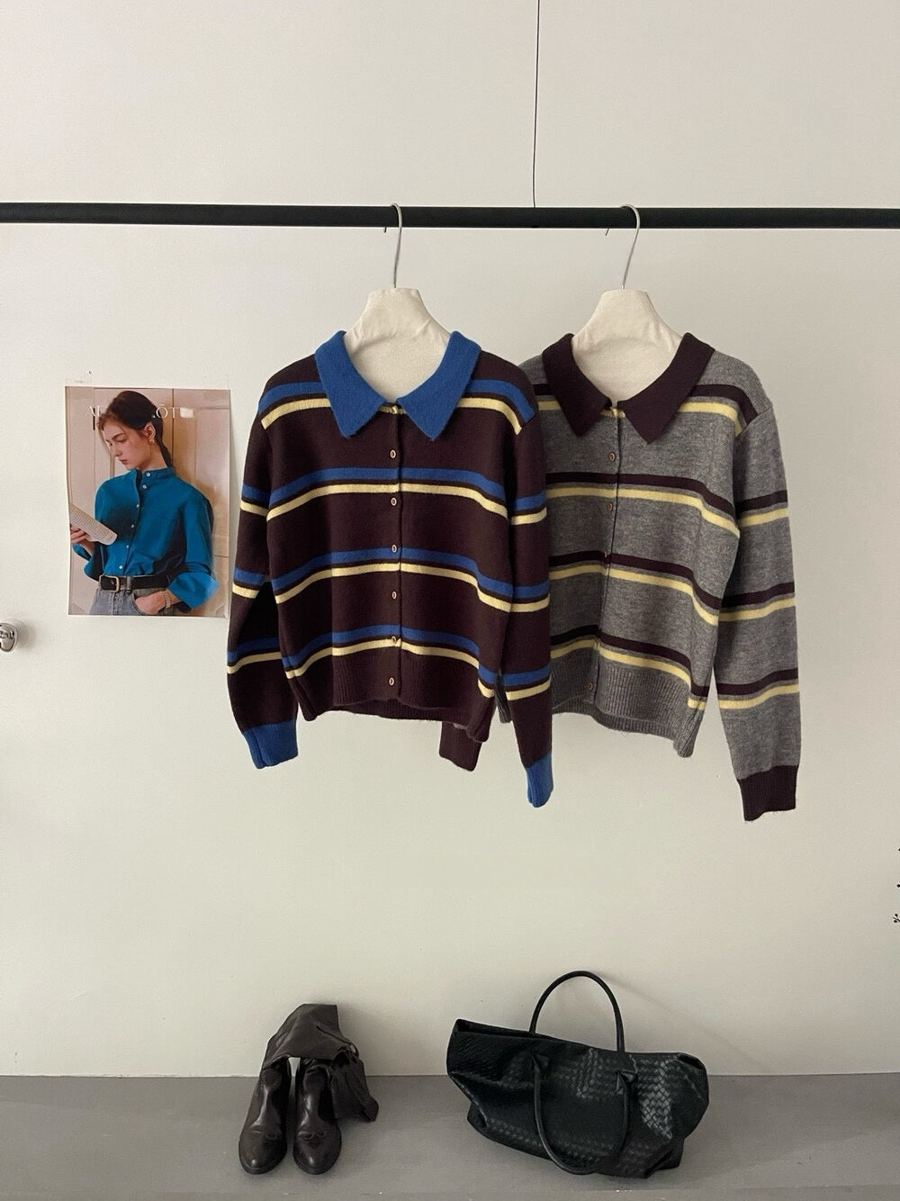 // 超韓復古配色間條開胸NT