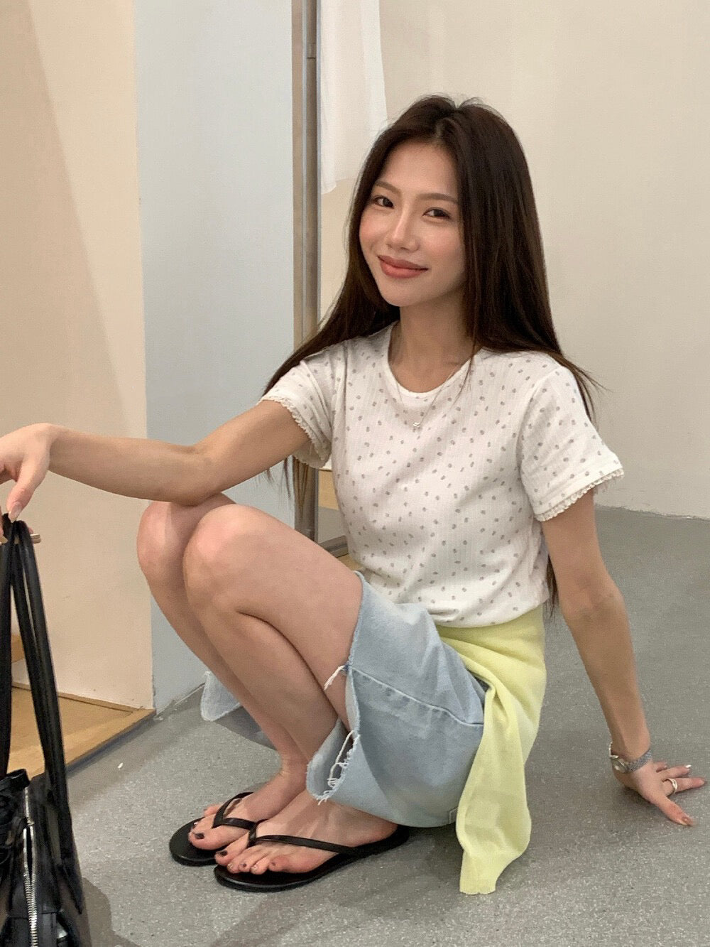 // 清新小碎花lace邊TEE