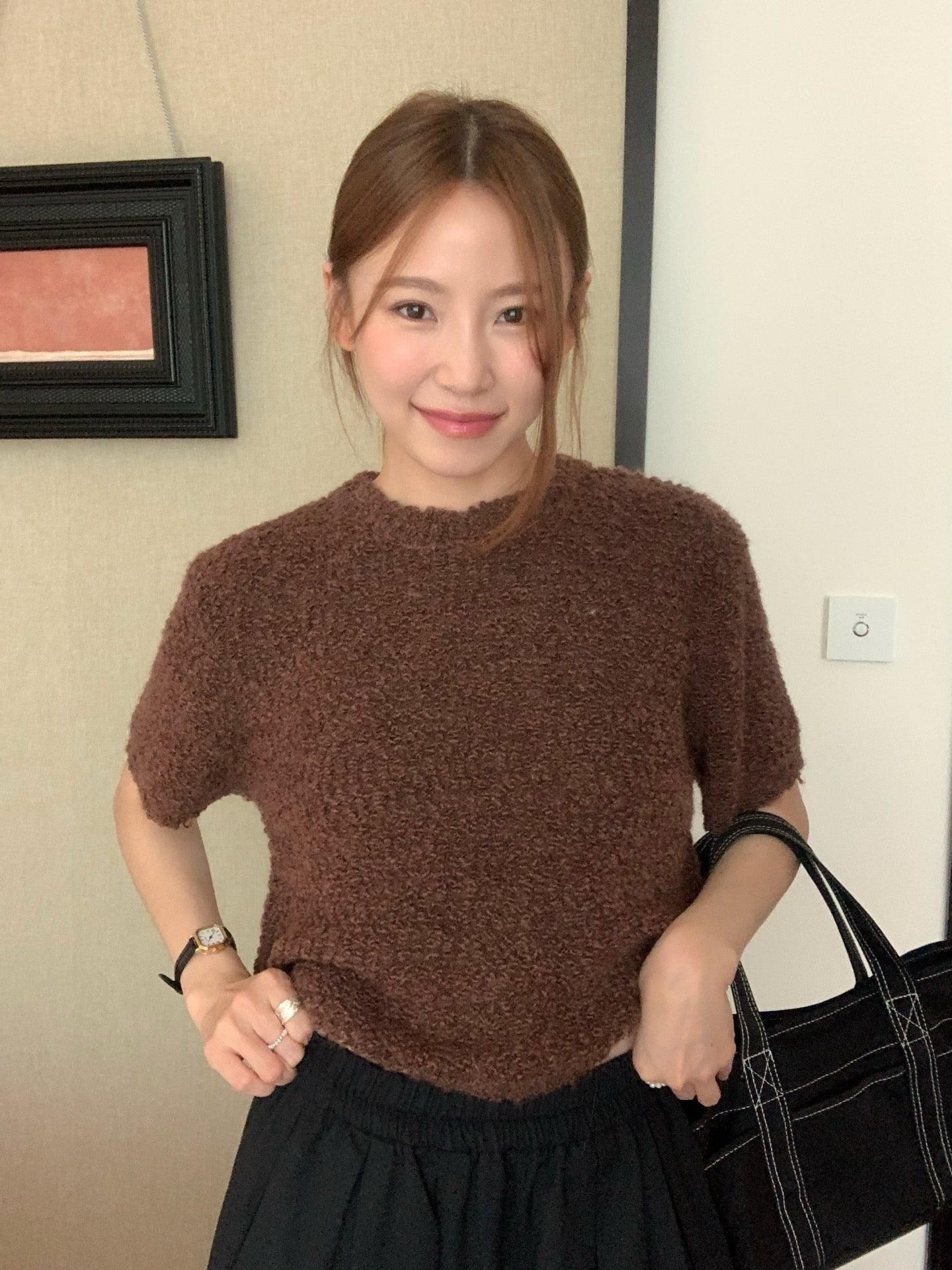 // 粗針織感肌理感5%羊毛短袖NT