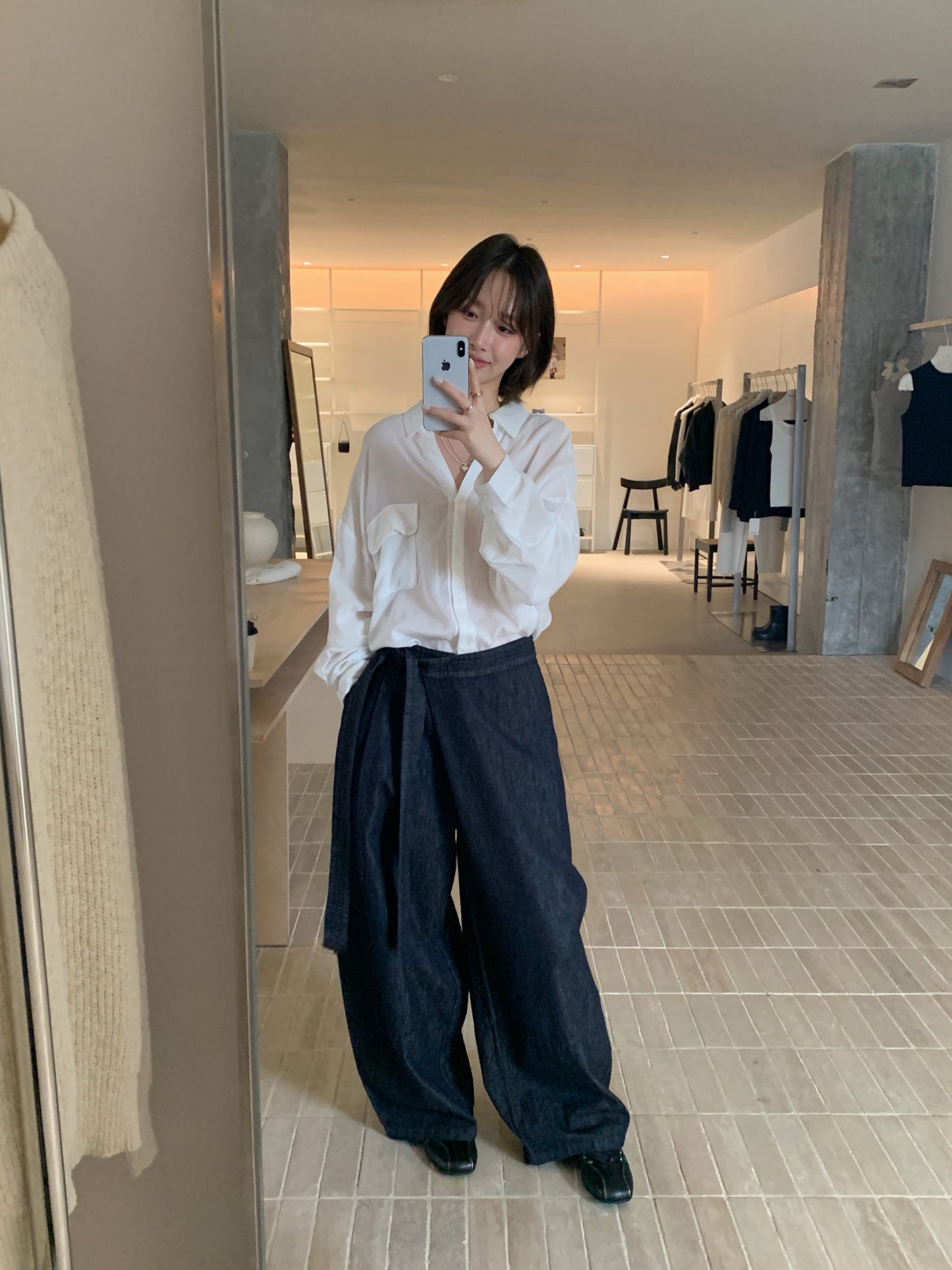 // 100%小v翻領口袋SH