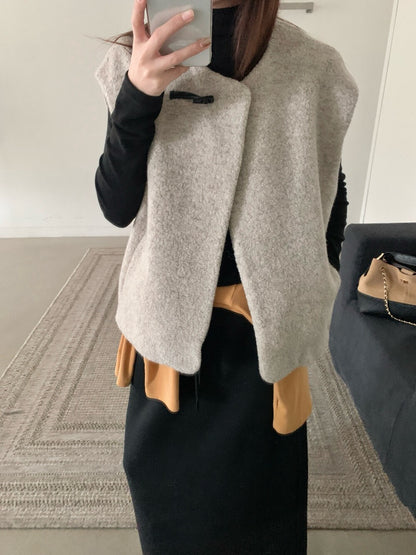 // 60%綿羊毛單鈕扣馬甲背心