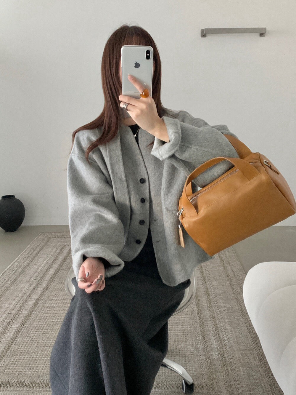 // 100%雙面羊毛handmade小V領連領帶外套