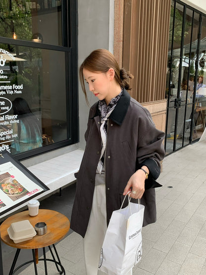 // 經典款撞色領口中長款trench coat