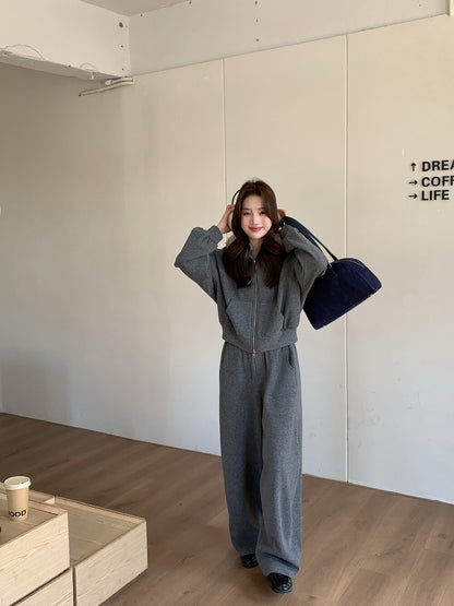 // 毛毛領衛衣外套+休閒褲套裝