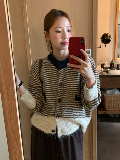 (部分現貨) // 溫柔毛絨感撞色衣擺間條CD