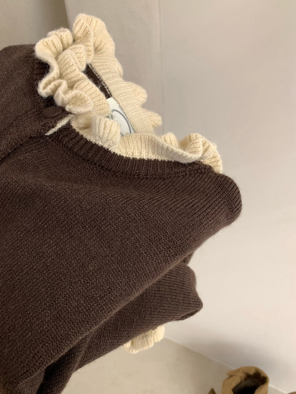 // 超美撞色花邊領+袖口CD