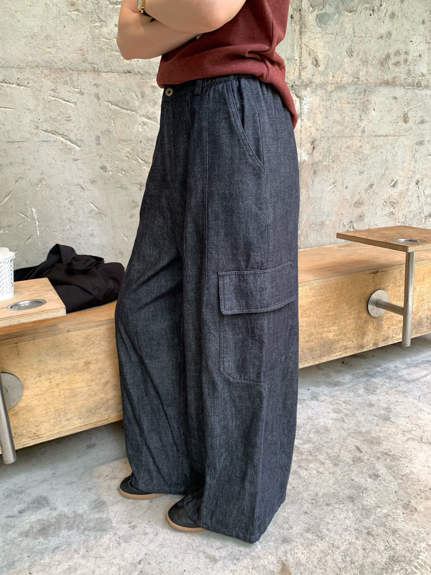 // 休閒軟軟牛仔布口袋工裝褲