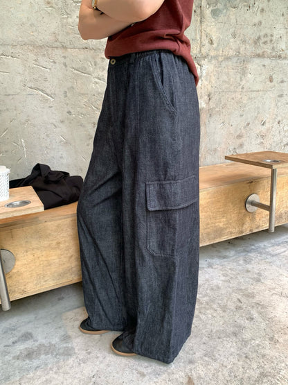 // 休閒軟軟牛仔布口袋工裝褲