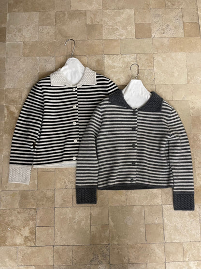 // 麻花領+袖拼色間條軟糯CD