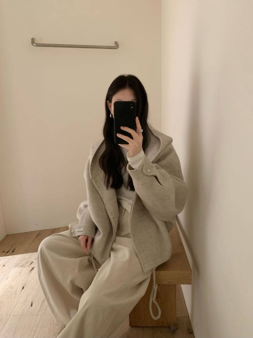 // 100%羊毛低飽和度色調連帽超帥版型手工外套