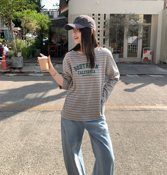 🏏 休閒風撞色字間條TEE