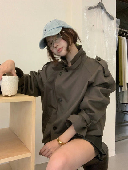 J38 / 高級感可立領帥氣短款trench coat