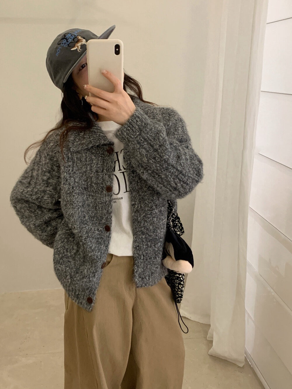 // 8%wool彩紗線菱格麻花翻領CD