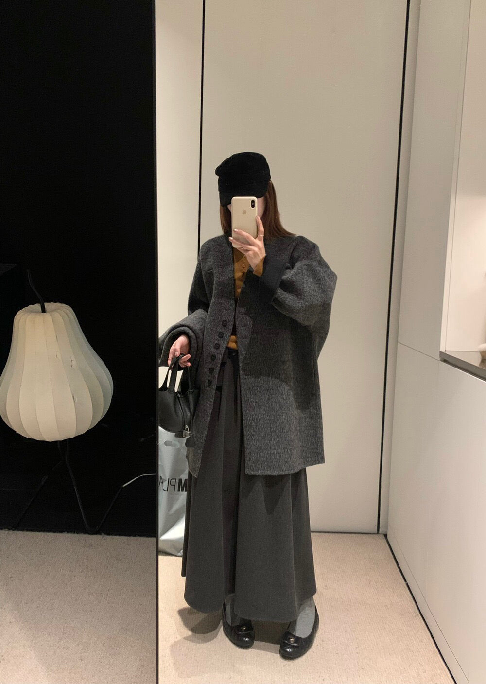 // 連腰包高品質毛呢壓褶中裙