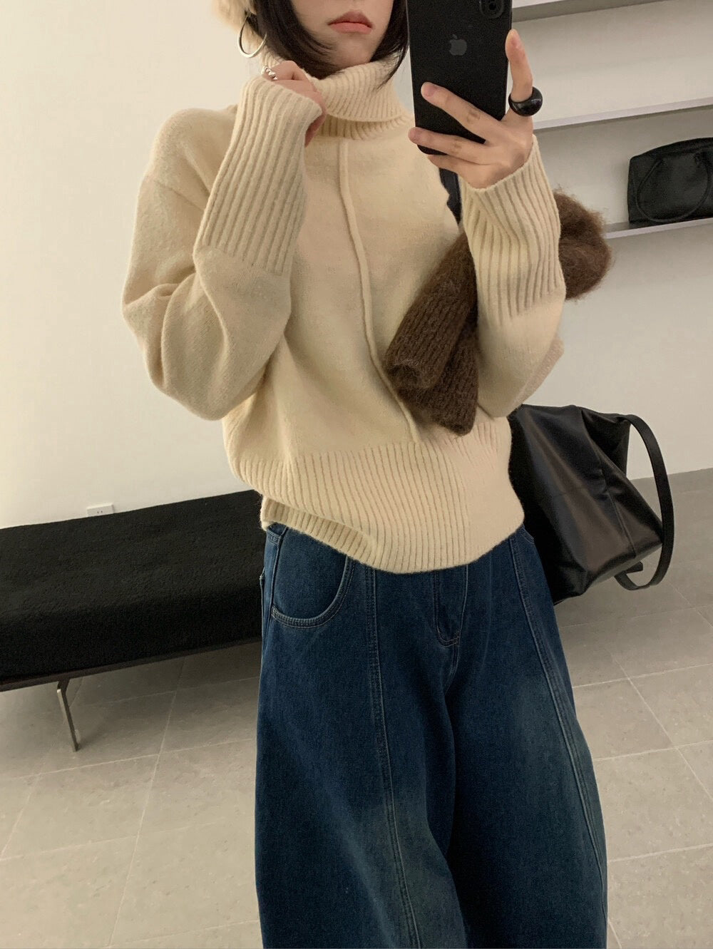 // 設計感中線直坑織紋高領NT