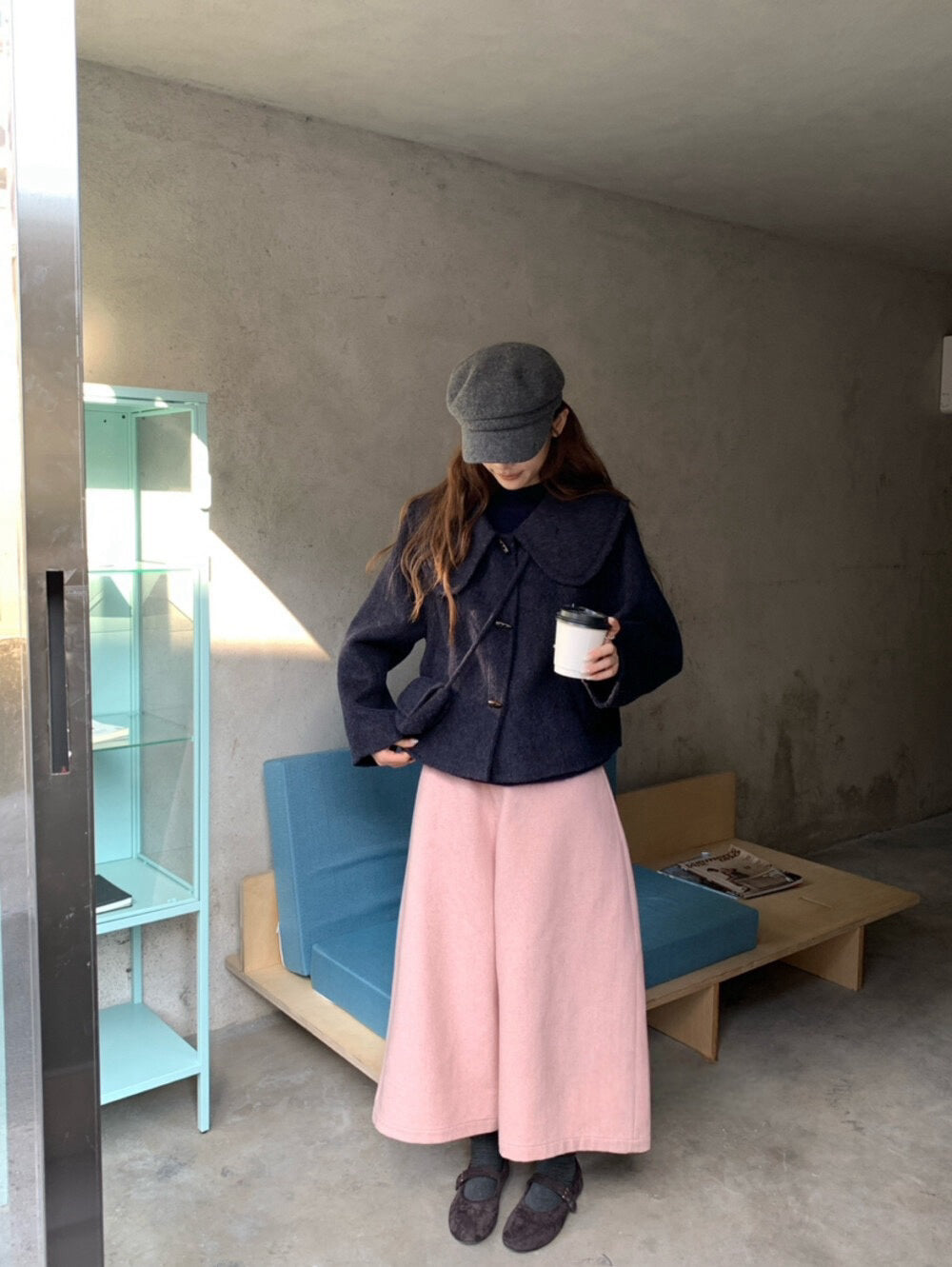 // 100%wool超韓大娃娃領手工外套(連袋仔)