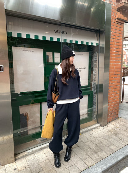 // 毛毛領半拉鍊衛衣+褲套裝