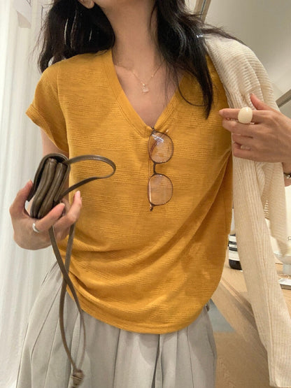 // v領肌理感短袖TEE