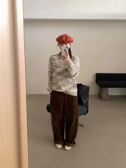 // 超好看的雜色花線圓領毛衣